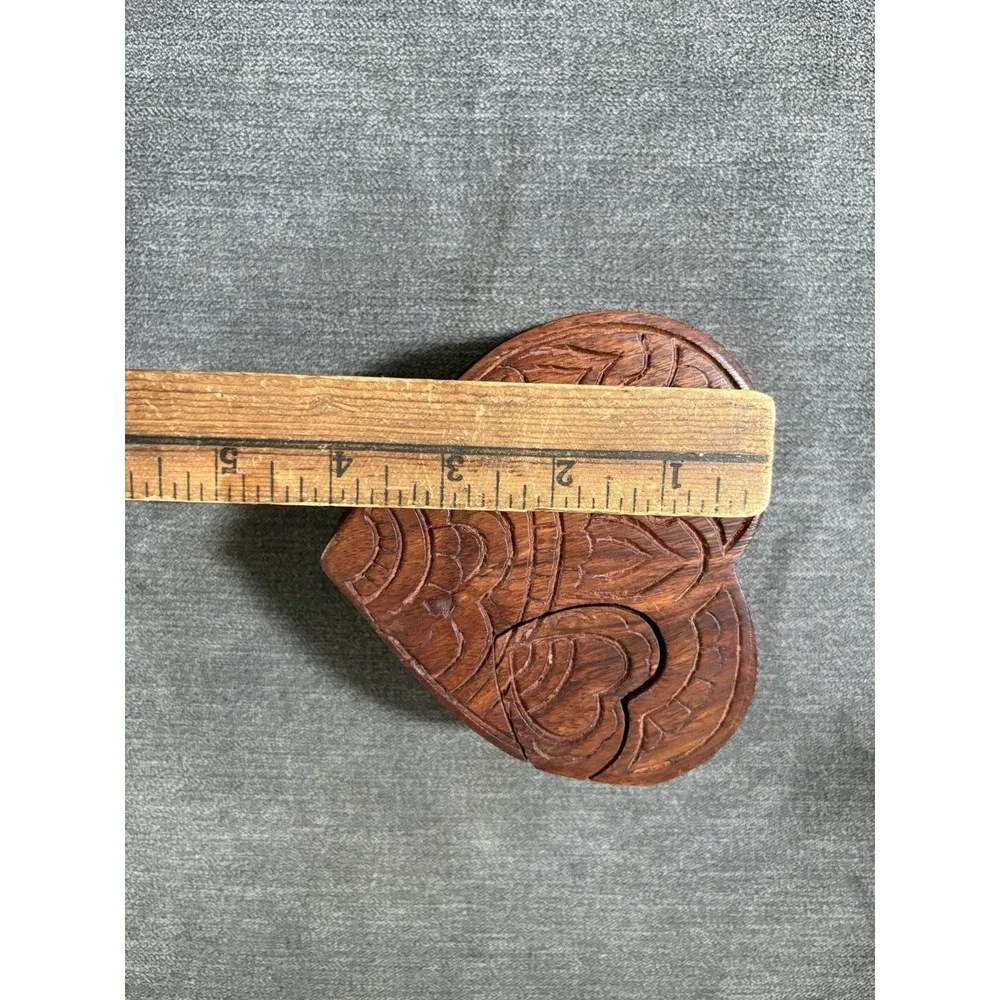 Hand Carved Matr Boomie Wood Wooden Heart Shaped Puzzle Box 3 Pieces Made India